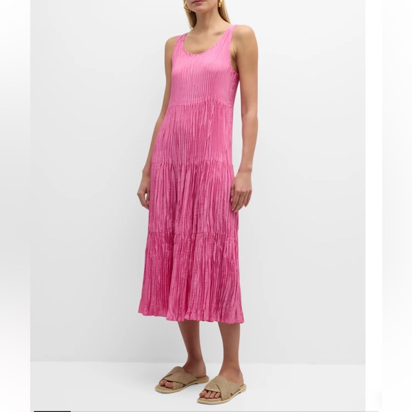 NWT EILEEN FISHER Tiered Sleeveless Crinkled Midi Dress - Picture 1 of 9